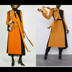 🍃ZARA Colorblock Black Orange Ruffled Long DRESS STUDIO COLLECTION SOLD OUT🍃